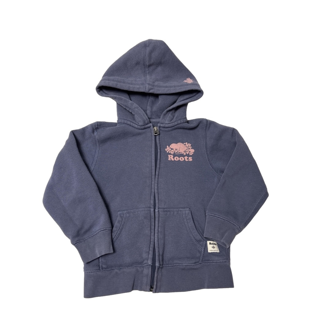 Girls Roots Full Zip Hoodie Sweatshirt Size 5T Blue
